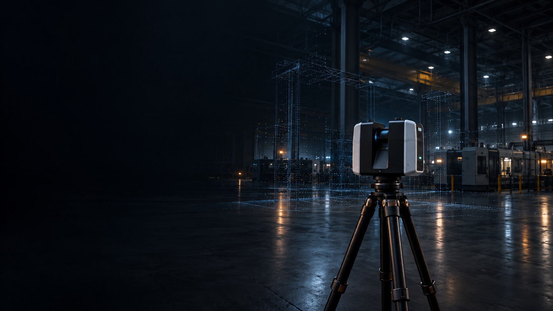Terrestrial laser scanner capturing a factory hall as a point cloud