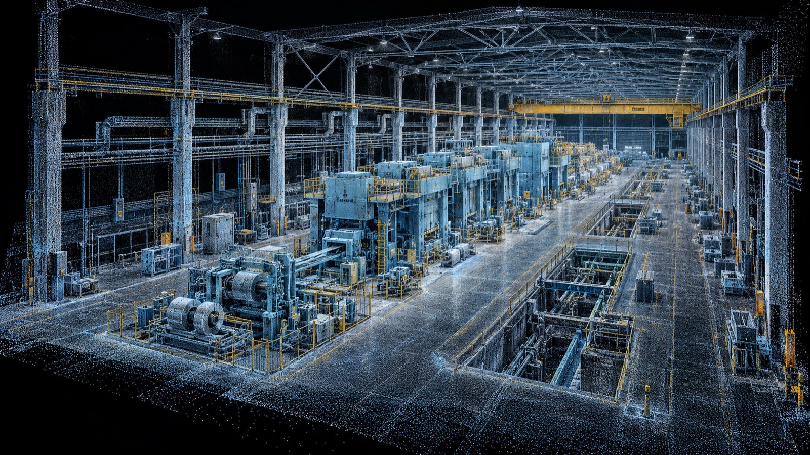 Registered point cloud of a complete press hall
